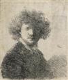 REMBRANDT VAN RIJN Self Portrait with Curly Hair and White Collar: Bust.